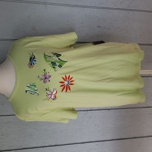 Embroidered Shirt Floral Embroidery Flowers Fish Beach Sea Summer Tropical (A)